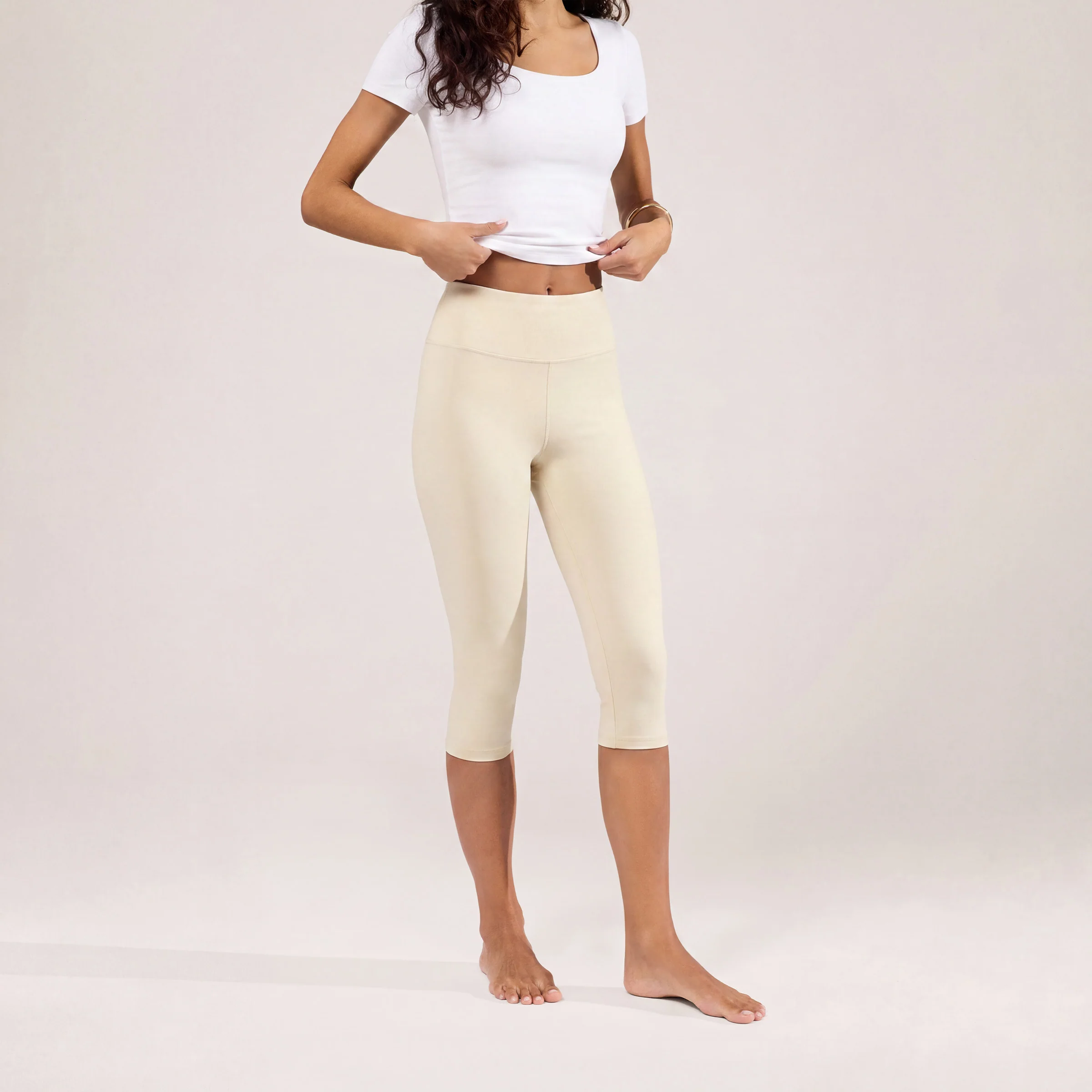 Capri Lightweight Leggings - Natural Beige - Image 3