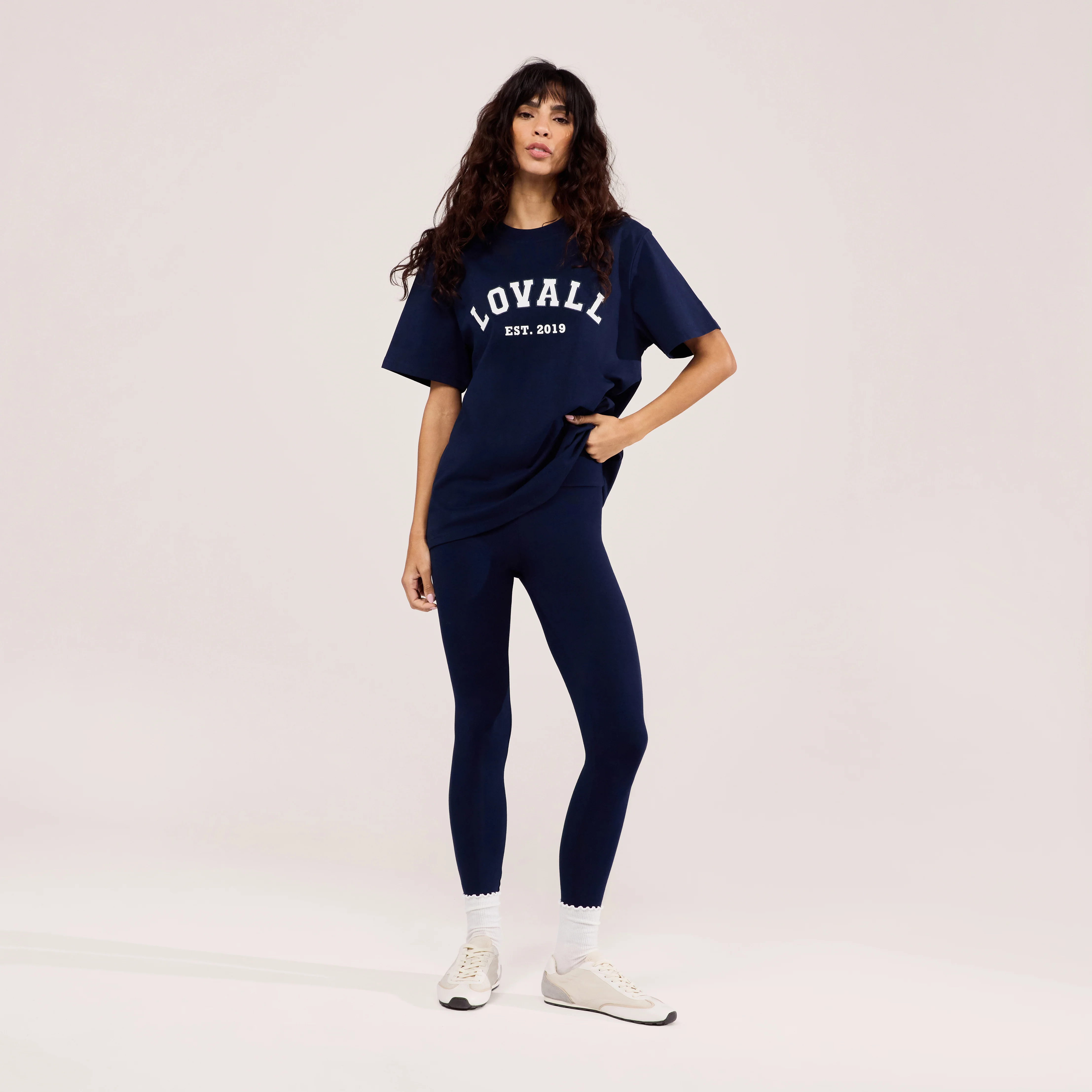 Lightweight Everyday High Waisted Leggings - Navy - Image 6