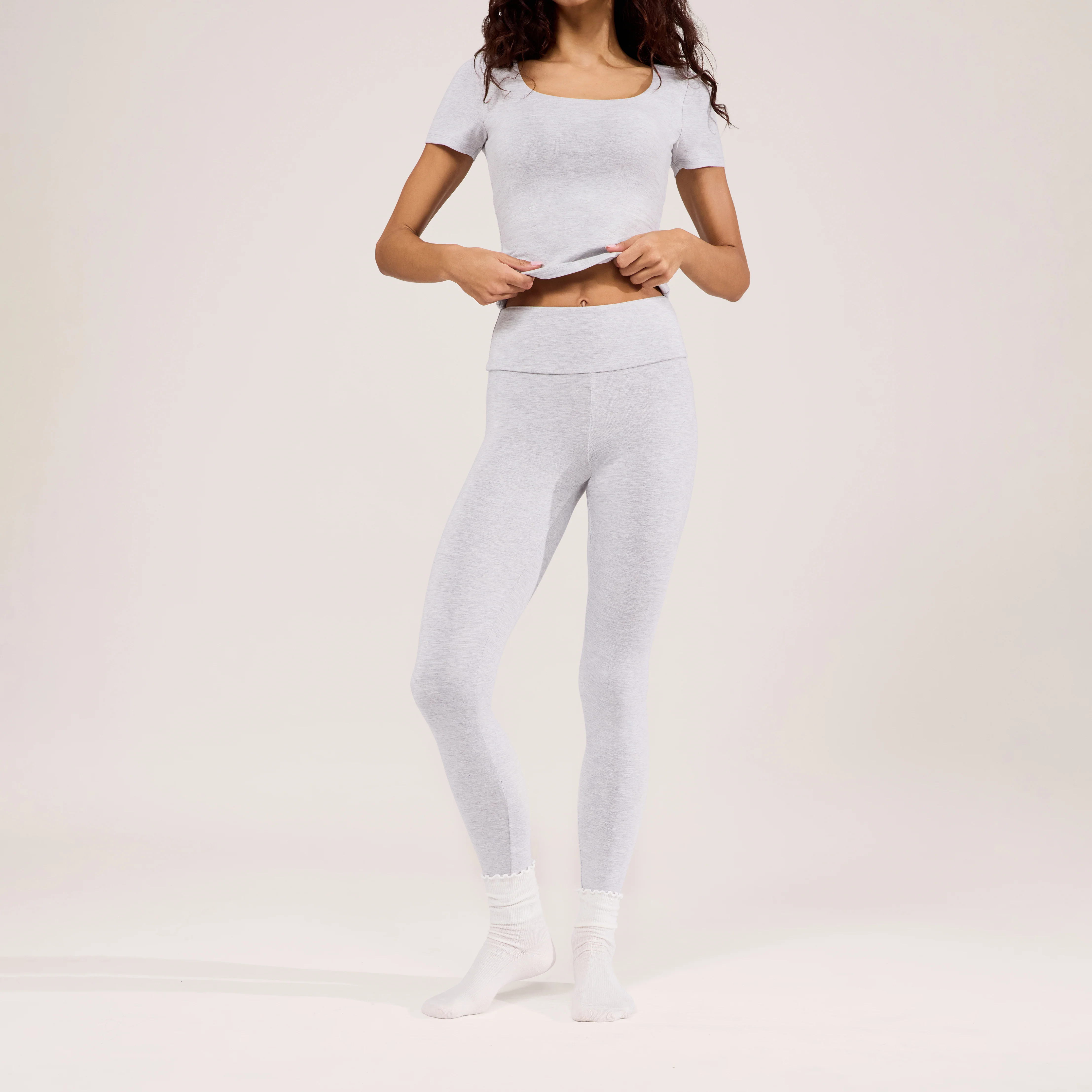 Lightweight Everyday High Waisted Leggings - Light Grey Marl - Image 4