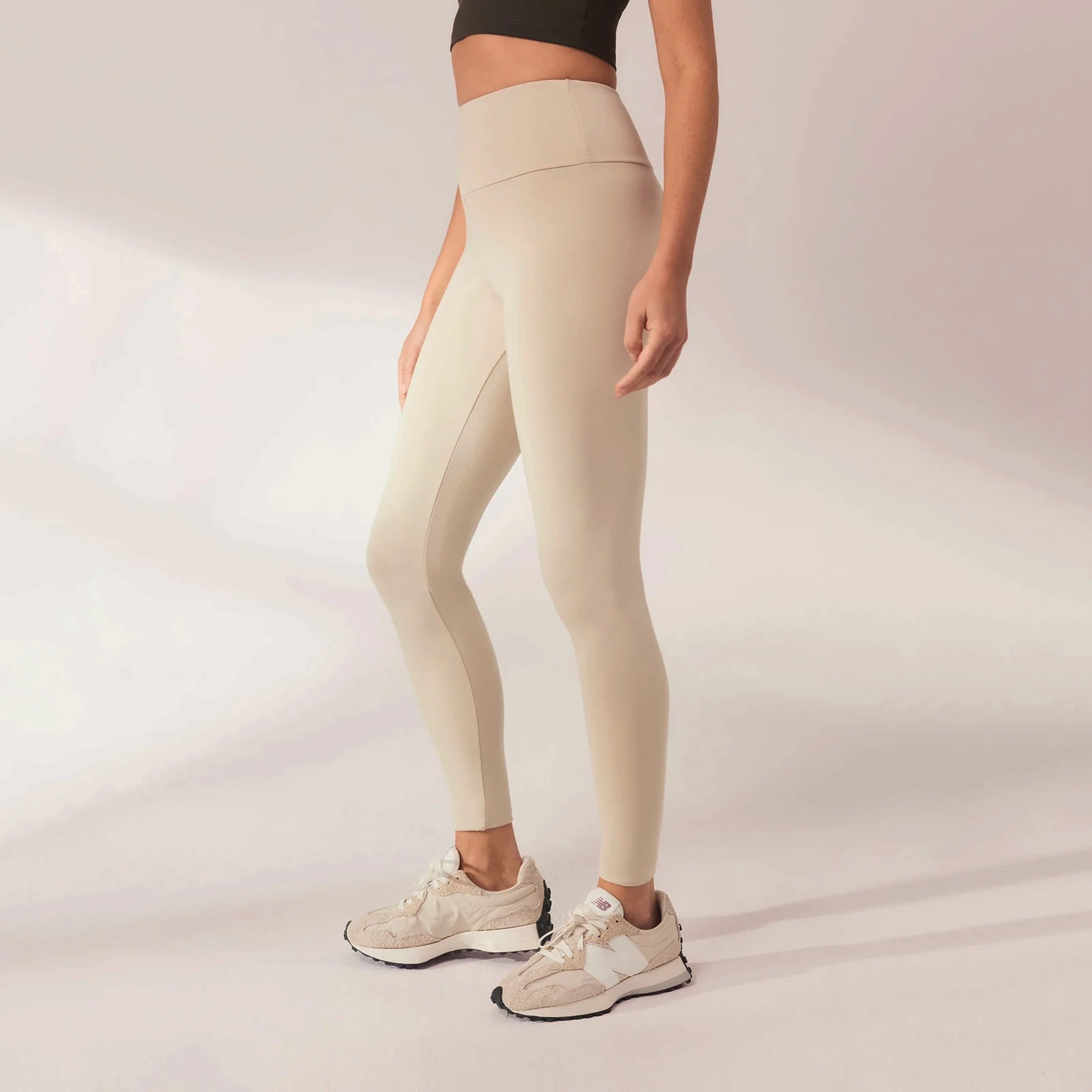 Lightweight Everyday High Waisted Leggings - Natural Beige - Image 4