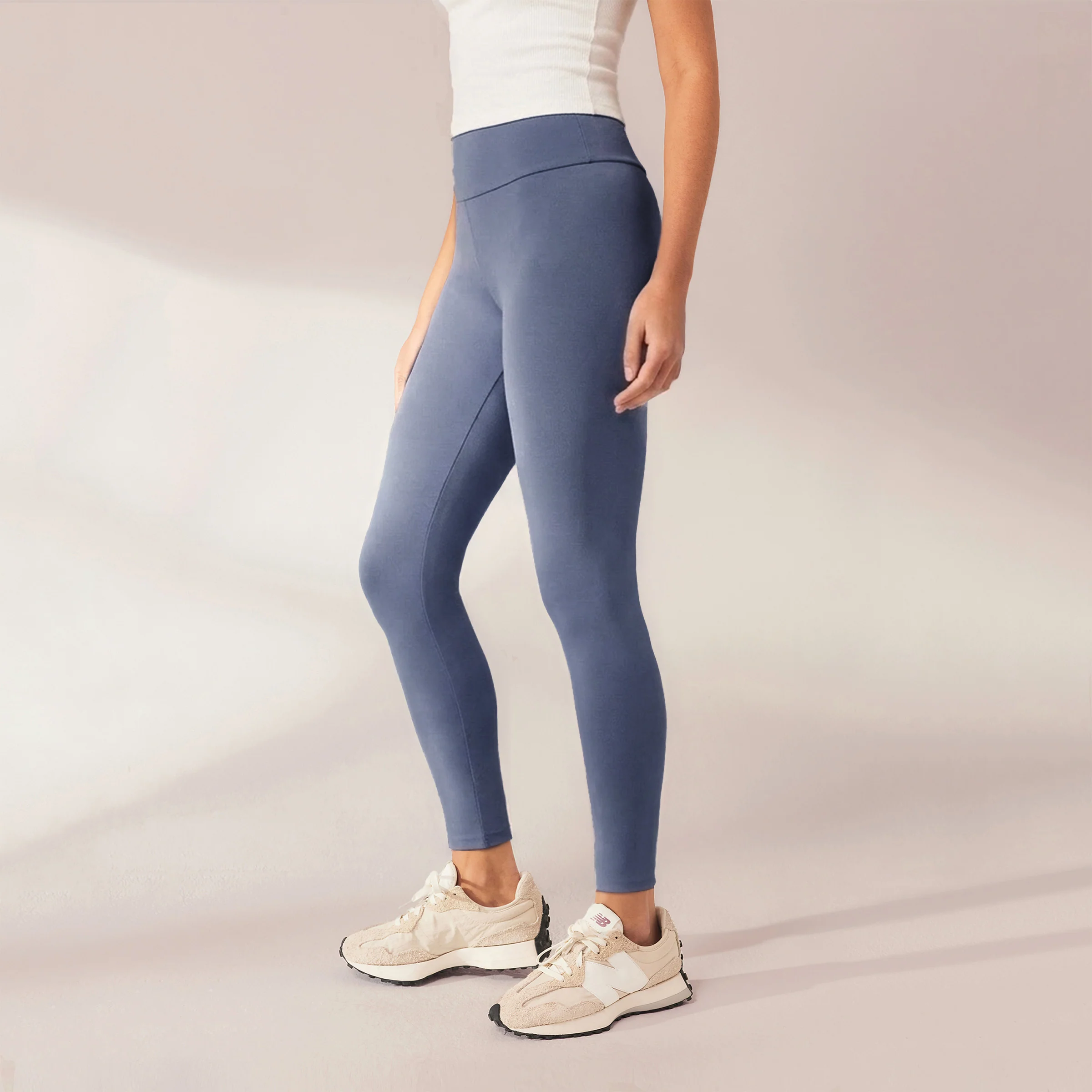 Lightweight Everyday High Waisted Leggings - Steel Blue - Image 3